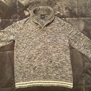 AMERICAN EAGLE Thick Heather Gray/White Collared Sweater